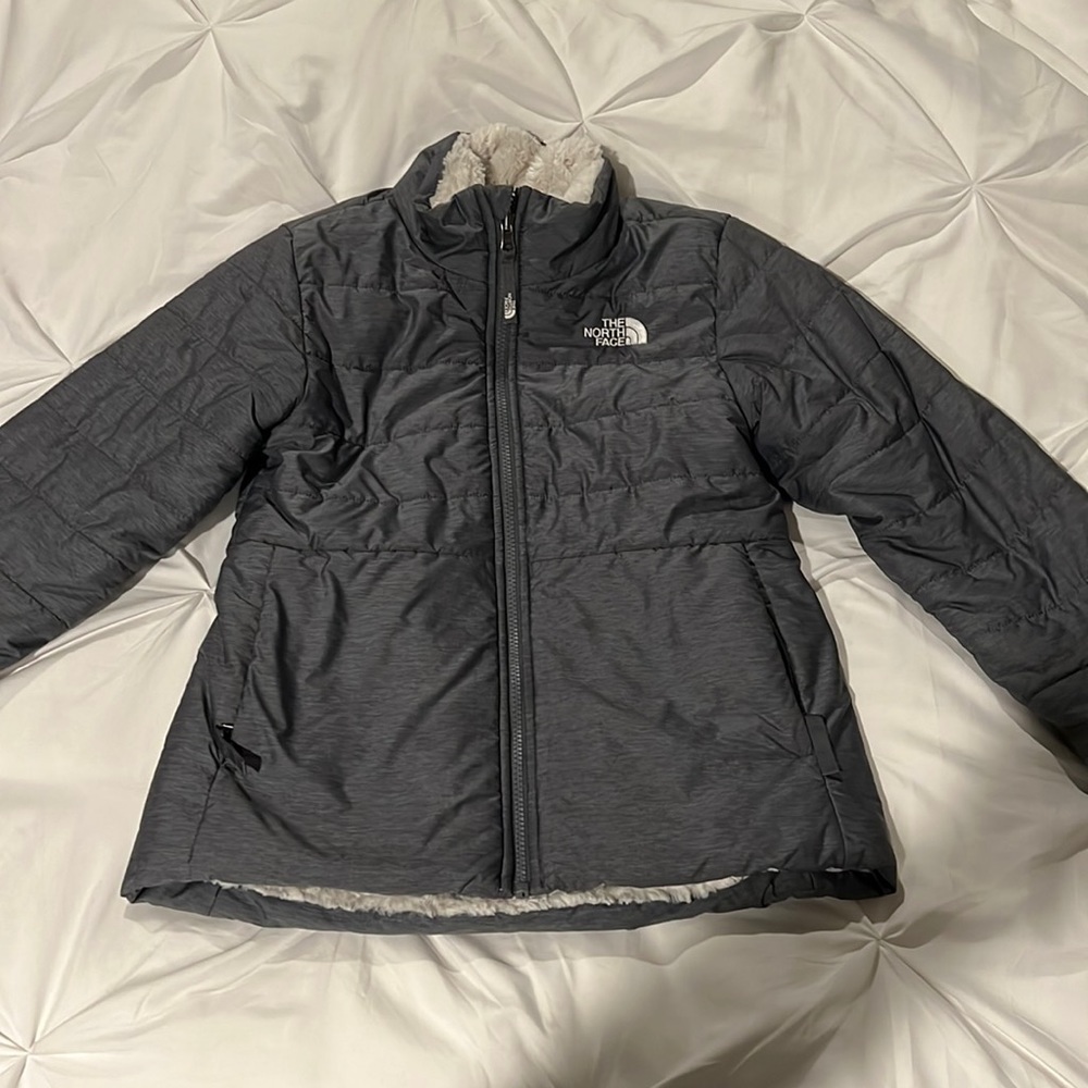 The North Face Kids Gray Puffer Jacket with Sherpa Lining